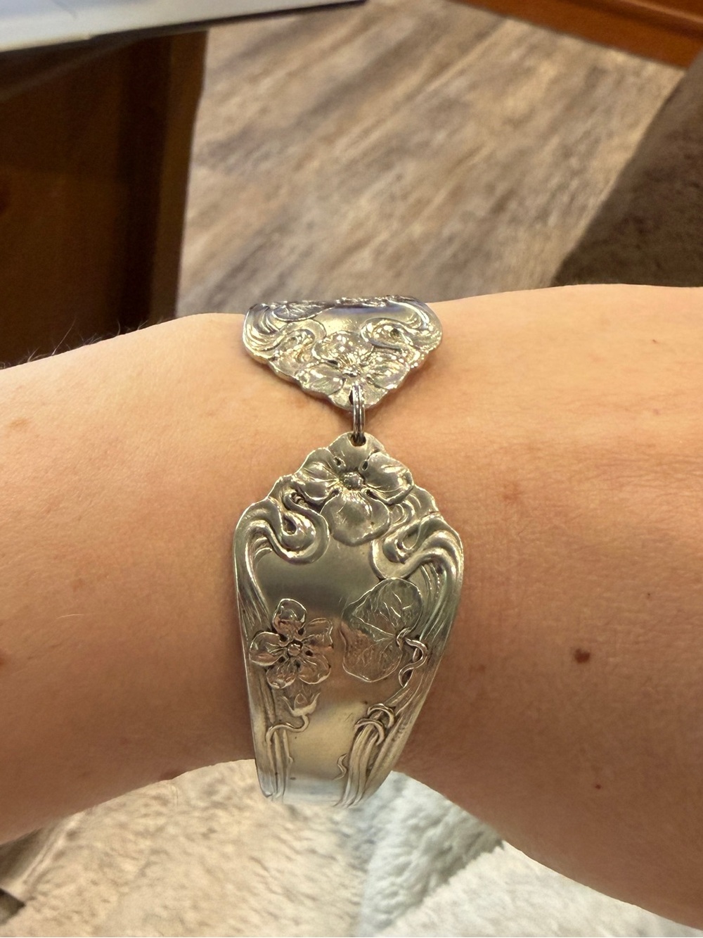 Hand Crafted Silver Floral Spoon Link Bracelet - Silver